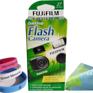 Fujifilm QuickSnap Flash 400 Disposable 35mm Camera Plus a Bonus Eco-Friendly Silicone Wrist Band and a Microfiber Cleaning Cloth (1 Pack)