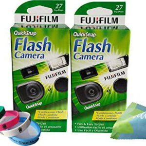 Fujifilm QuickSnap Flash 400 Disposable 35mm Camera Plus a Bonus Eco-Friendly Silicone Wrist Band and a Microfiber Cleaning Cloth (2 Pack)