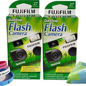 Fujifilm QuickSnap Flash 400 Disposable 35mm Camera Plus a Bonus Eco-Friendly Silicone Wrist Band and a Microfiber Cleaning Cloth (2 Pack)