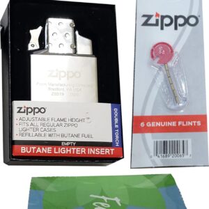 Zippo Double Torch Lighter Insert (65827) with Bonus Flints and Microfiber Cleaning Cloth