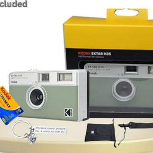 Kodak Ektar H35 Half-Frame Retro Camera Bundled with Kodak Ultramax 400 35mm Film (2 Rolls of 24 Exposures Each) Plus a Bonus Camera-Style Keychain