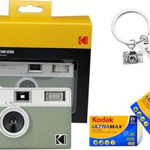 Kodak Ektar H35 Half-Frame Retro Camera Bundled with Kodak Ultramax 400 35mm Film (2 Rolls of 24 Exposures Each) Plus a Bonus Camera-Style Keychain